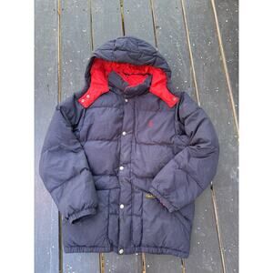 Ralph Lauren Polo Puffer Jacket Kids Large Down Fill Sports Ski Coat, Navy 14-16